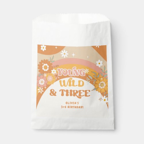 Retro groovy young wild and three take a treat favor bag