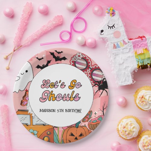  Retro Grooy Lets go ghoul Halloween Birthday Paper Plates