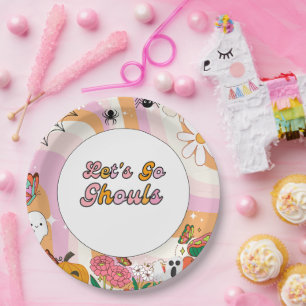 Retro Grooy Let's go ghoul Halloween Birthday Paper Plates