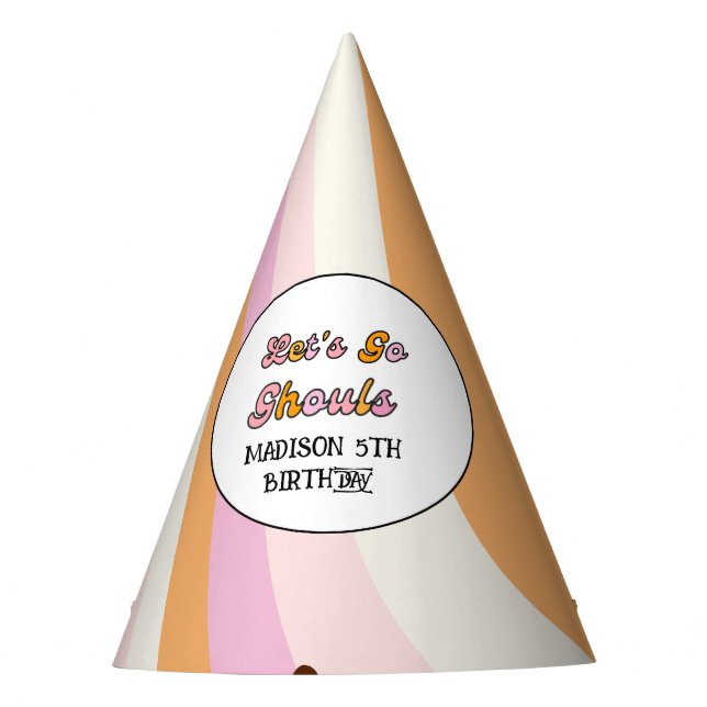 Retro Grooy Let's go ghoul Halloween Birthday  Party Hat (Front)
