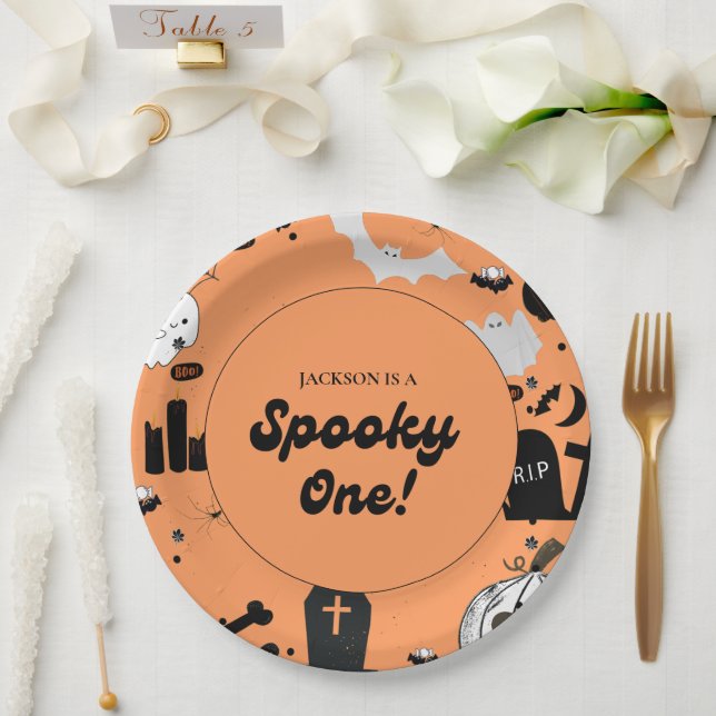  Retro Grooy Spooky One Halloween First Birthday Paper Plates (Wedding)