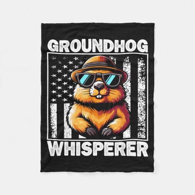 Retro Groundhog Whisperer Funny Woodchuck Groundho Fleece Blanket (Front)