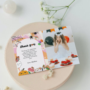 Retro grovvy Halloween birthday thank you card