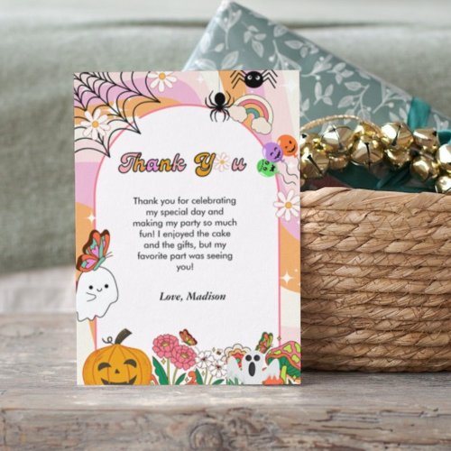 Retro grovvy Halloween birthday thank you card