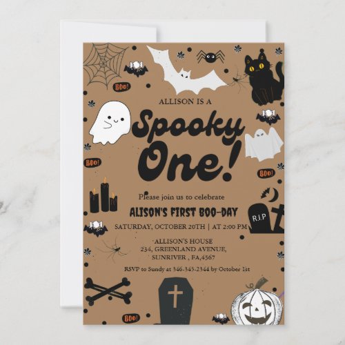 Retro Grovy Halloween Spooky One 1st Birthday Invitation