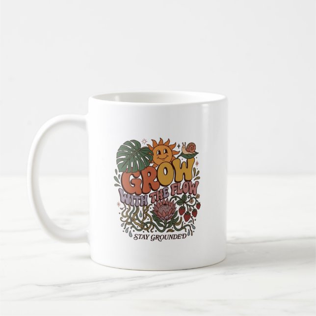 Retro Grow With The Flow Coffee Mug | Boho Botanic (Left)