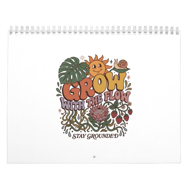 Retro Grow With The Flow Spiral Notebook | Boho Na Calendar (Cover)