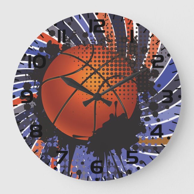 Retro Grunge Basketball Abstract Urban Sports Large Clock (Front)