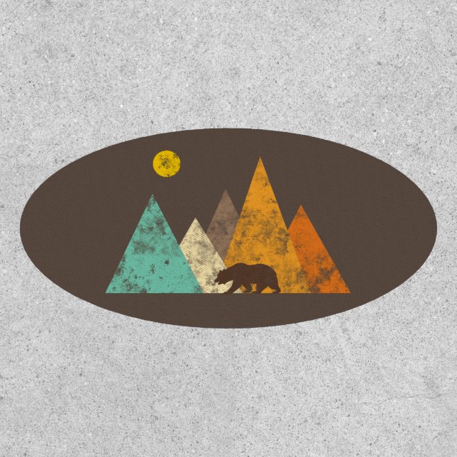 Retro Grunge Bear in mountains 70s Patch (Front)
