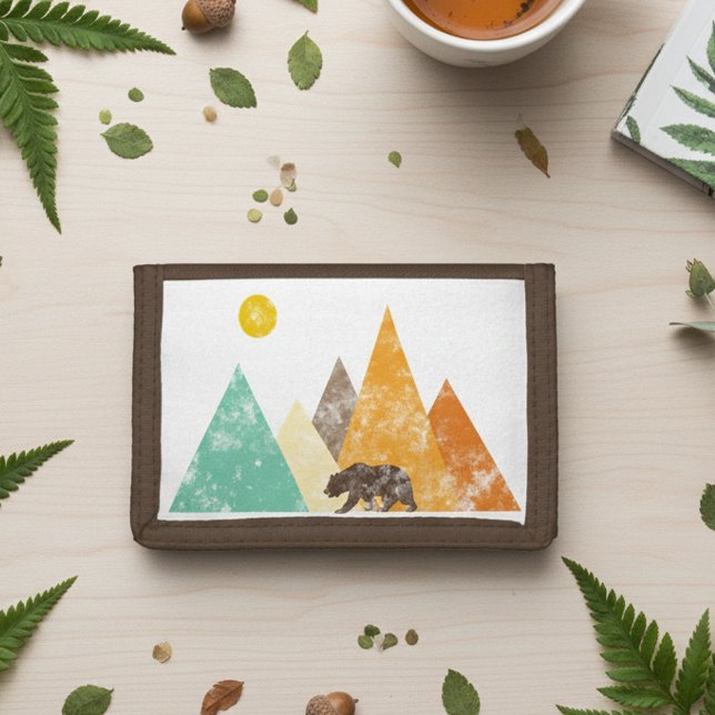 Retro Grunge Bear in mountains 70s Trifold Wallet (Creator Uploaded)