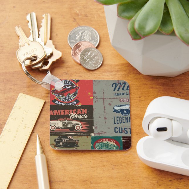 Retro Grunge Classic Car Keychain (Desk)