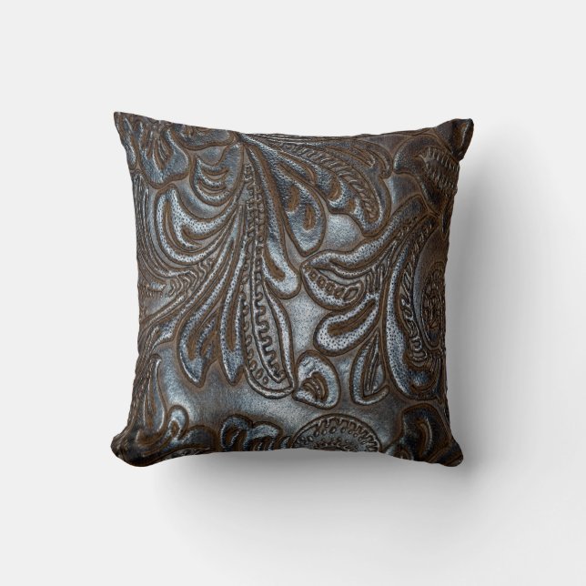Retro Grunge Custom Leather Throw Pillow (Front)