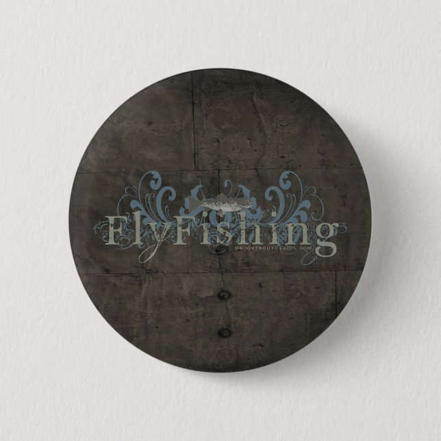 Retro Grunge Fly Fishing Button (Front)