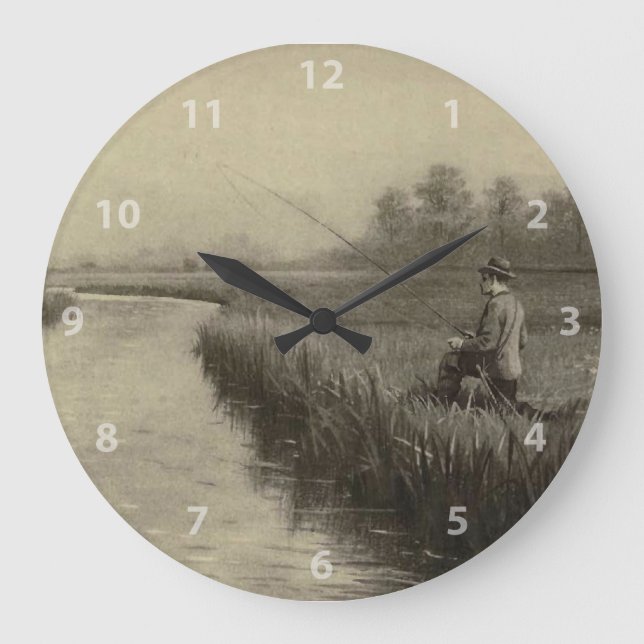 Retro Grunge Fly Fishing Large Clock (Front)