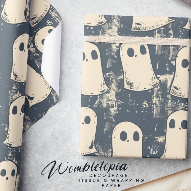 Retro Grunge Ghosts Halloween Pattern Wrapping Paper (Creator Uploaded)