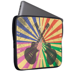 Retro Grunge Guitars on starburst background Laptop Sleeve
