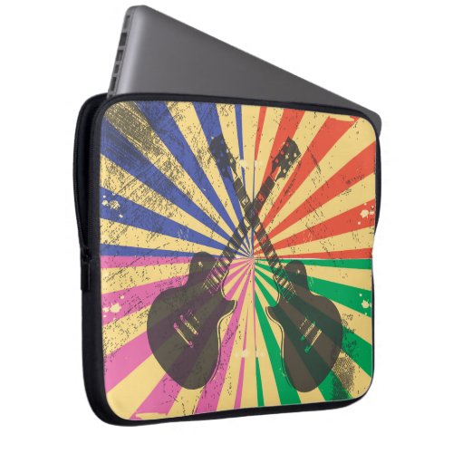 Retro Grunge Guitars on starburst background Laptop Sleeve