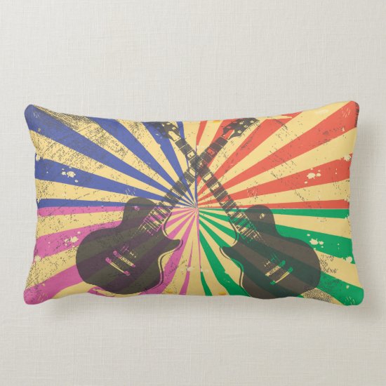 Retro Grunge Guitars on starburst background Lumbar Pillow