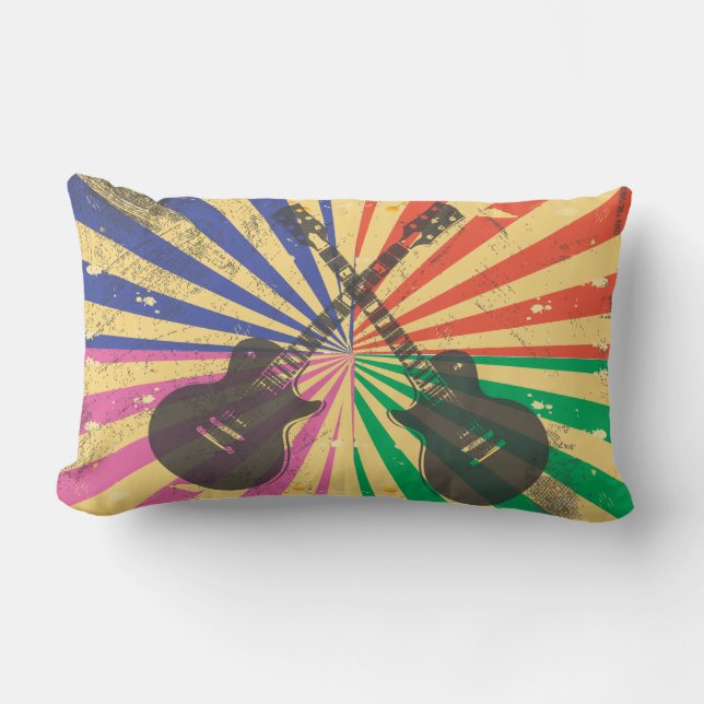 Retro Grunge Guitars on starburst background Lumbar Pillow (Front)