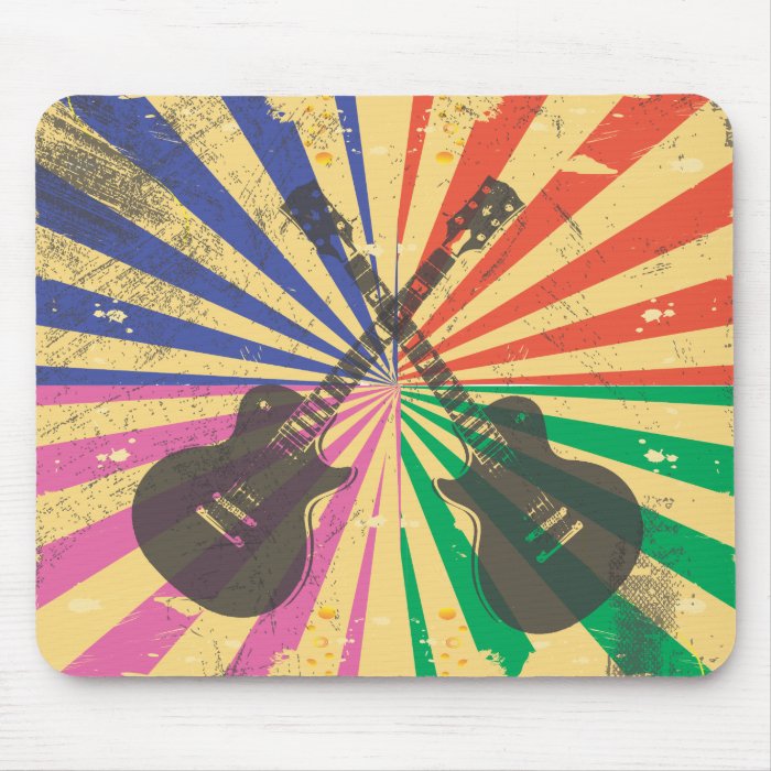 Retro Grunge Guitars on starburst background Mouse Pads