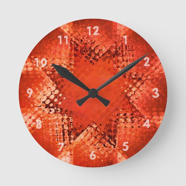Retro grunge halftone star round clock (Front)
