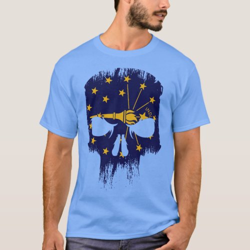 Retro Grunge Indiana State Flag Skull T_Shirt
