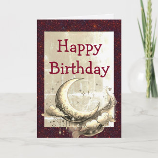Retro Grunge Moon Birthday Card