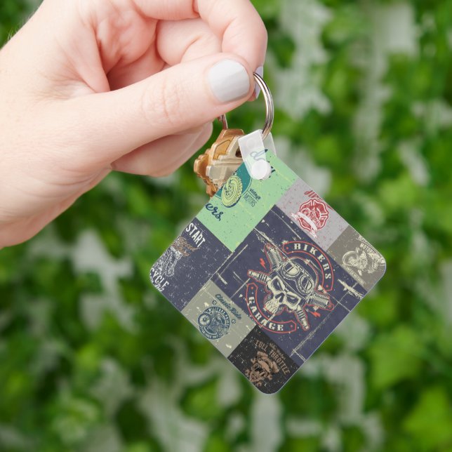 Retro Grunge Motorcycle Design Keychain (Hand)