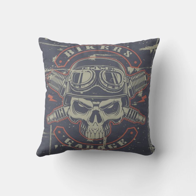 Retro Grunge Motorcycle Throw Pillow (Back)