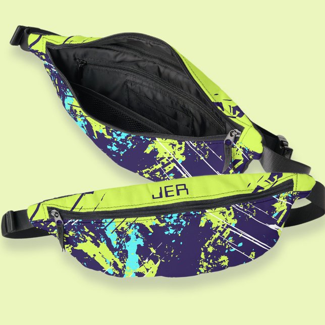 Retro Grunge Paint Splash Monogrammed Blue Cool   Fanny Pack (Retro Grunge Paint Splash Monogrammed Blue Cool Fanny Pack)