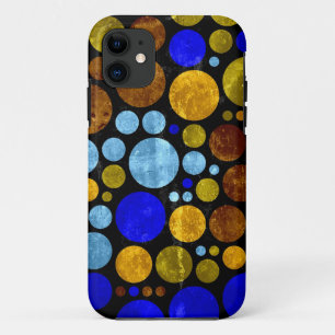 Retro Grunge Polka Dots Yellow Blue Aqua iPhone 11 Case