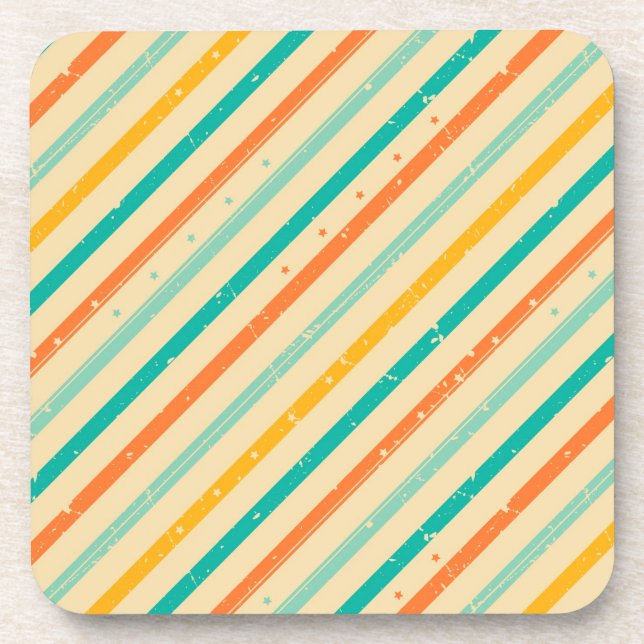 Retro grunge striped pattern beverage coaster (Front)