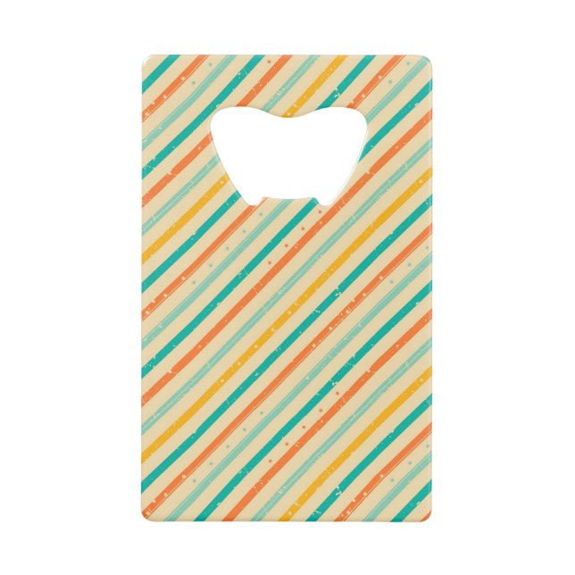 Retro grunge striped pattern credit card bottle opener (Front)