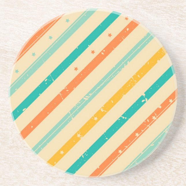 Retro grunge striped pattern drink coaster (Front)