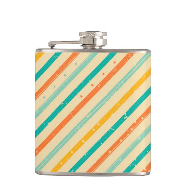 Retro grunge striped pattern flask (Front)