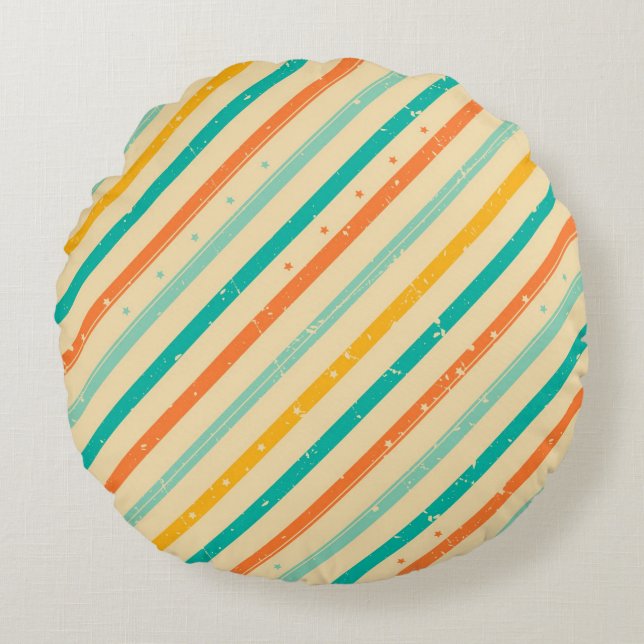 Retro grunge striped pattern round pillow (Front)
