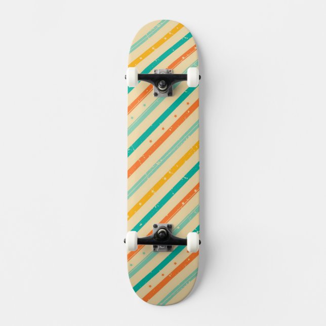 Retro grunge striped pattern skateboard deck (Front)