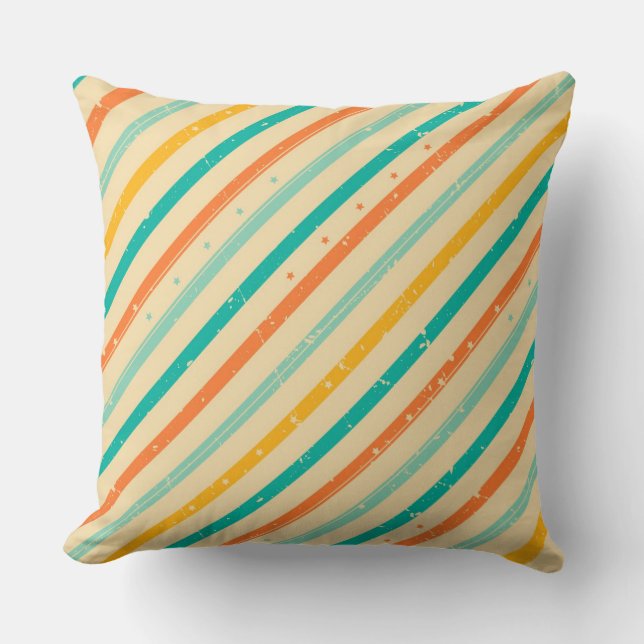 Retro grunge striped pattern throw pillow (Front)