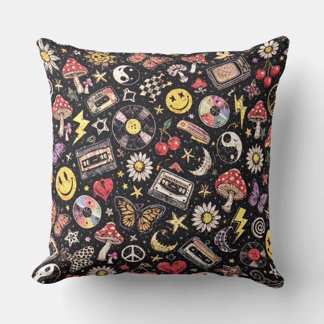 Retro Grunge Sunshine Bliss Throw Pillow (Front)