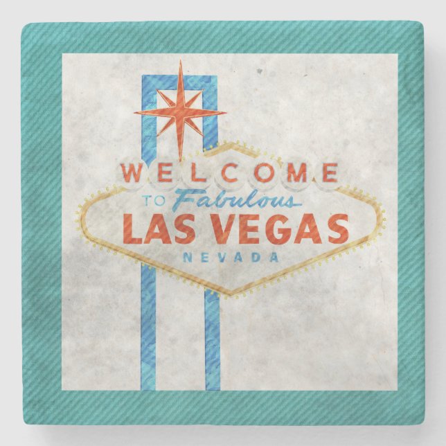 Retro Grunge Vegas Sign Stone Coaster (Front)