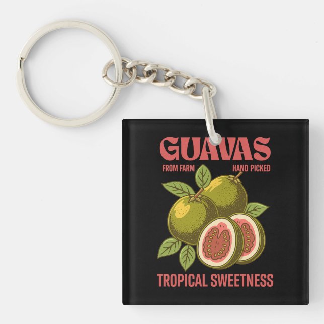 Retro Guavas Fruit Commercial Graphic Art Style Keychain (Front)