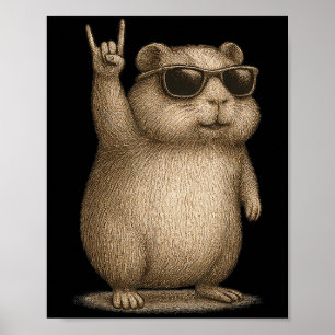 Retro Guinea Pig Rock On Music Funny Gift Men Wome Poster