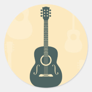 Retro guitar acoustic music classic round sticker