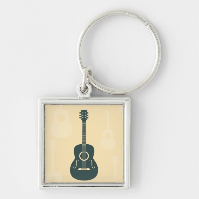 Retro guitar acoustic music keychain (Front)