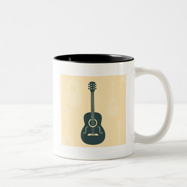 Retro guitar acoustic music Two-Tone coffee mug (Right)
