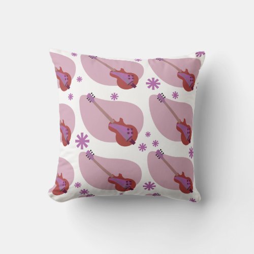 Retro Guitar Boomerangs Fun Pattern Art Throw Pillow