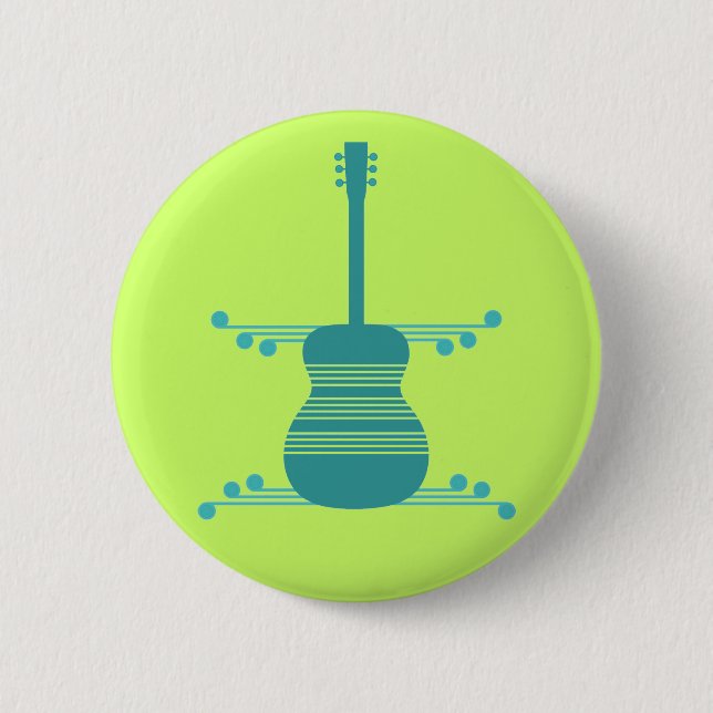 Retro Guitar Button, Teal Pinback Button (Front)