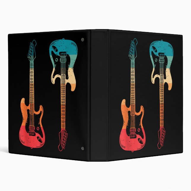 Retro Guitar Guitarist Electric Bass Guitar Rock M 3 Ring Binder (Background)