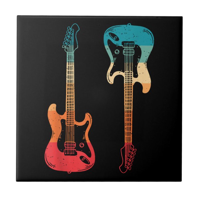 Retro Guitar Guitarist Electric Bass Guitar Rock M Ceramic Tile (Front)
