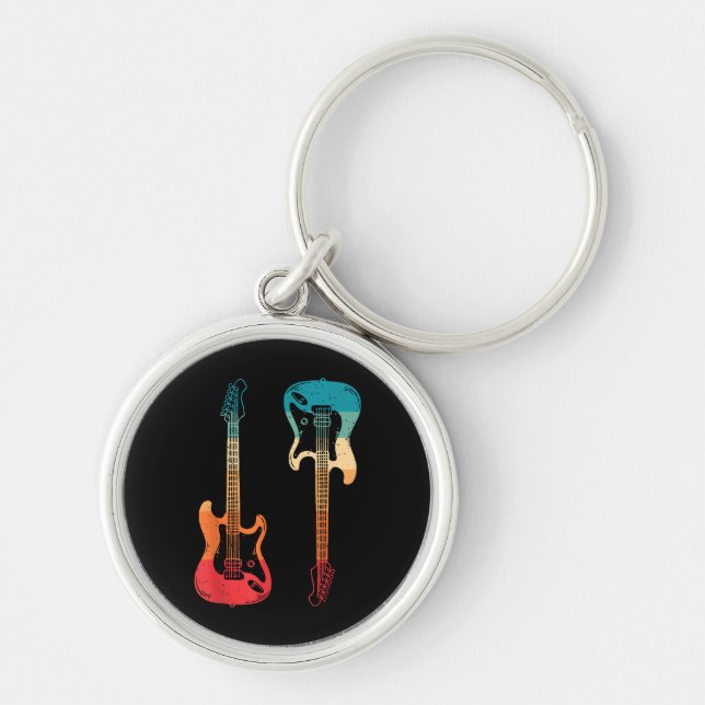 Retro Guitar Guitarist Electric Bass Guitar Rock M Keychain (Front)